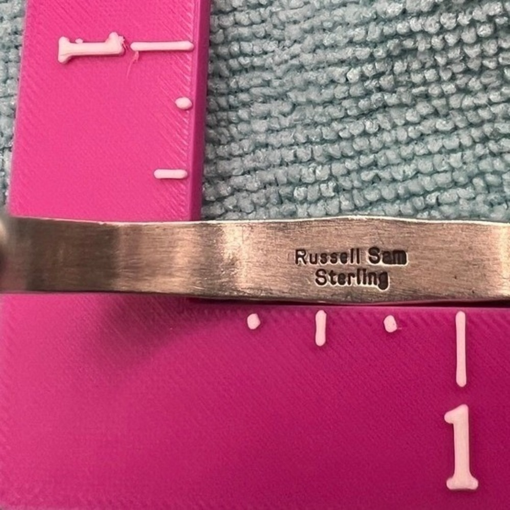 Russell Sam Sterling Silver Cuff Bracelet Blue Stone 26g .25"‎ wide - Picture 5 of 8